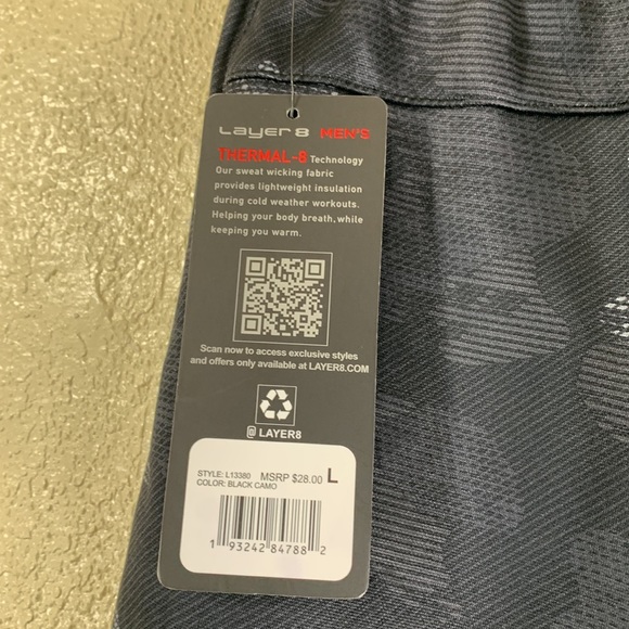 Layer 8 Men's Shorts Size L NWT Fleece Lined Thermal Black Camo - Picture 7 of 15